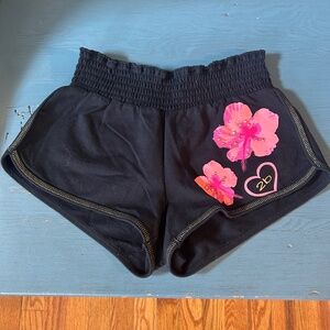 Vintage 2b BeBe Black Elastic Waist Shorts w/Pink Floral Detail | Size XS